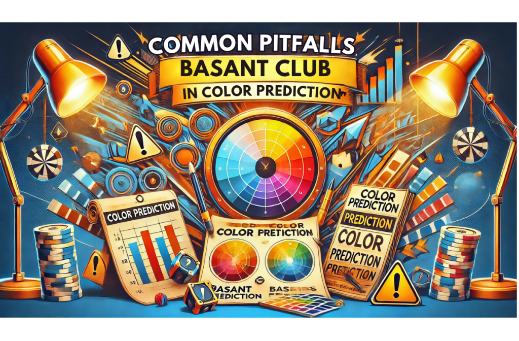 Colorful and informative graphic highlighting common pitfalls in Basant Club Color Prediction. Features charts, warning symbols, and a color wheel, with vibrant design elements emphasizing key challenges in Basant Club.
